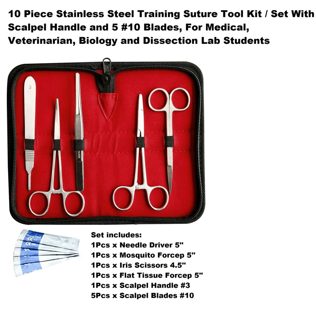 10 Pieces Stainless Steel Surgical Instruments Veterinary Suture Practice Kit