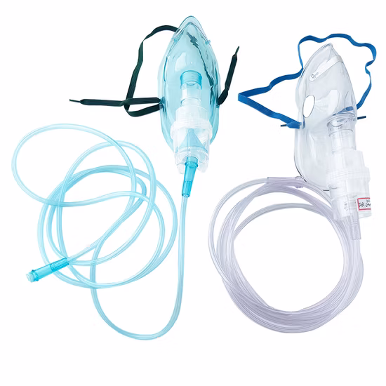 Adult/Pediatric/Infant Standard Disposable PVC Nebulizer/Oxygen Face Mask with Elastic Strap Adjustable Nose Clip Kit Set with Tubing CE/ISO