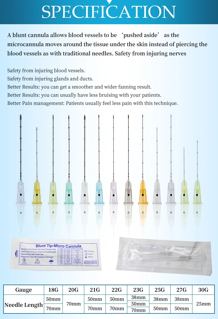 Wholesale Factory Price Disposable Tip Needle 18g 20g 25g 30g 30mm 50mm 70mm Stainless Syringe Micro Neelde Blunt Cannula for Hyaluronic Acid