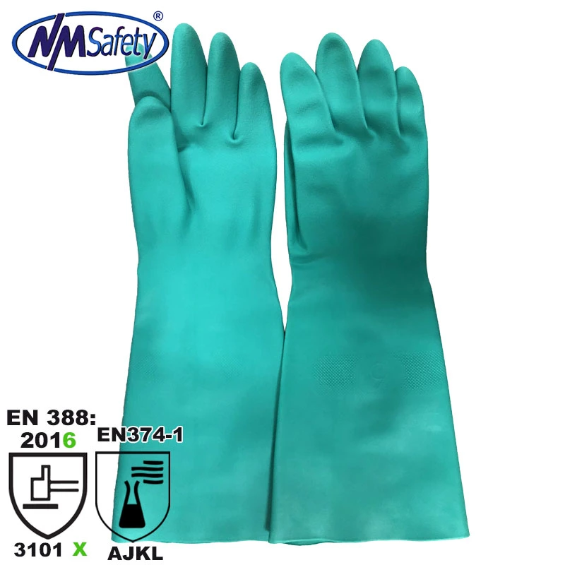 Nmsafety Green Nitrile En374 Chemical Industrial Safety Work Glove