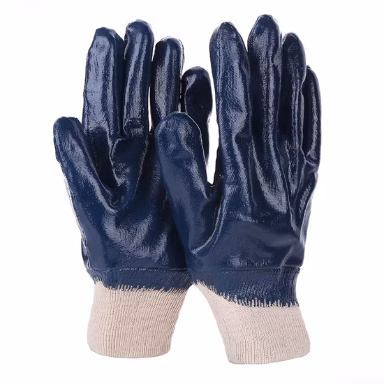 Industrial Nitrile Safety Gloves Cotton Liner Nitrile Fully Coated Smooth Finish Safety Cuff Work Gloves