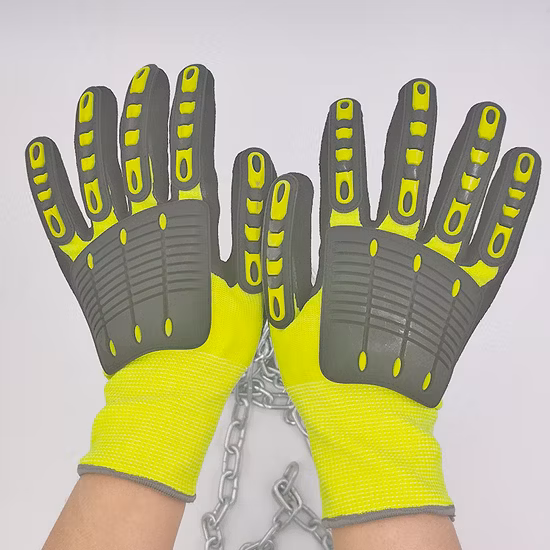 Cut and Impact Resistant TPR Sandy Nitrile Coated Anti Impact Anti-Vibration Protective Work Gloves